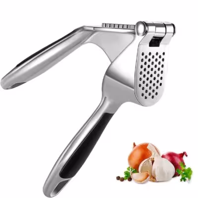 1PC Garlic Press Zinc Alloy Garlic Mincer Crusher with Ergonomic Soft Grip Handle Easy to Squeeze Clean 1