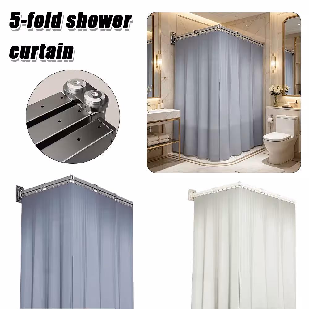 Cortina de ducha plegable con marco de aleación de aluminio, resistente al agua, separación de zonas húmedas y secas.