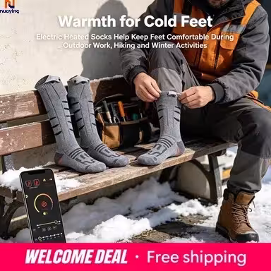 APP Control USB Rechargeable Heated Socks for Men Women, Adjustable Temp Electric Thermal Heating Socks, Winter Warm Socks for Skiing Camping Outdoor Sports 1
