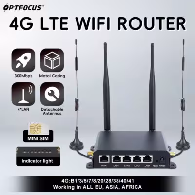 OPTFOCUS LTE WIFI Router 4G 300Mbps 4 Detachable Antennas Wireless Router 1WAN 4LAN USIM Card Slot Industrial Wifi Router 1