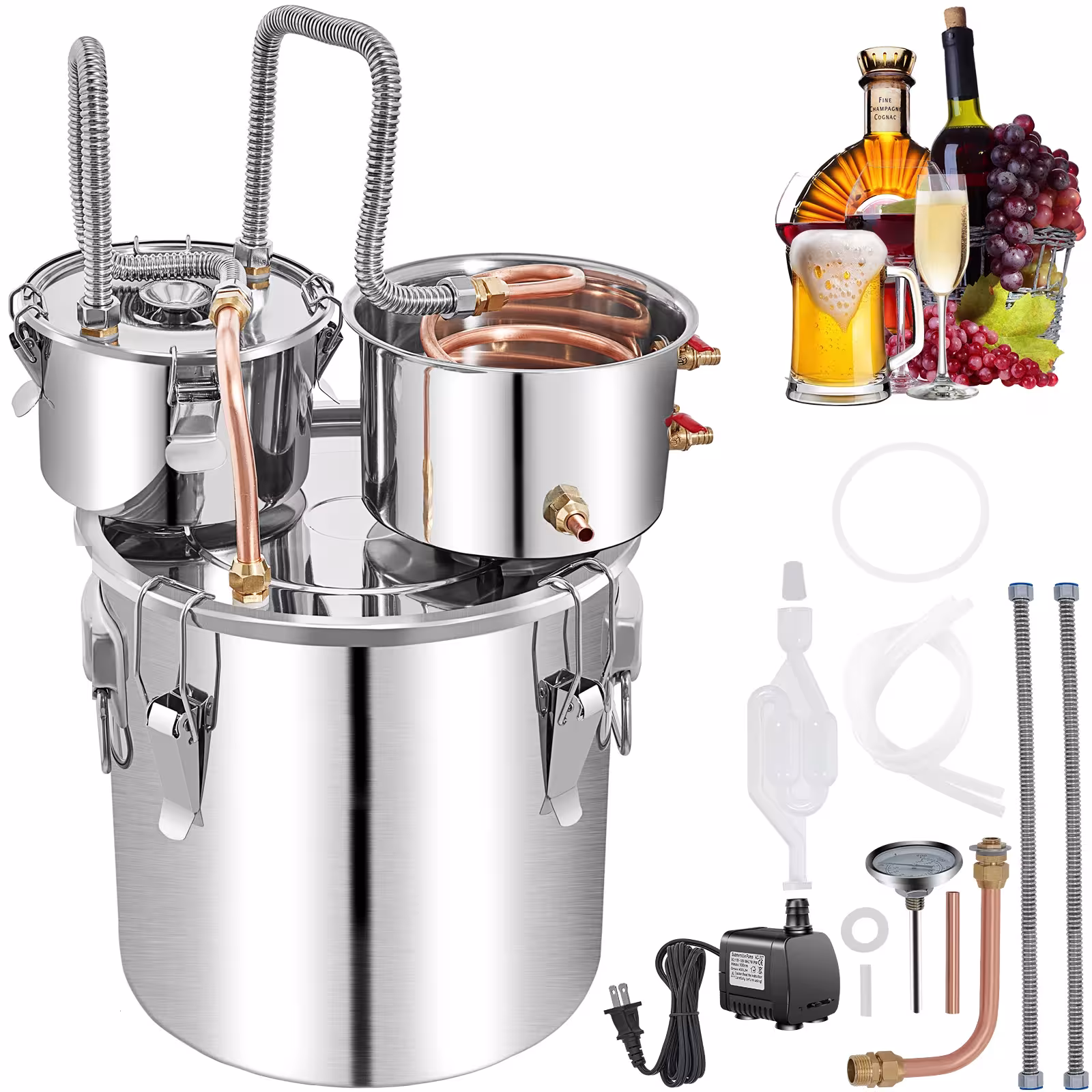 50L Stainless Steel Alcohol Distillation Apparatus with Thermometer and Pump