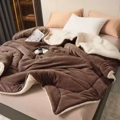 Weighted Winter Blanket for Bed Sofa Warm Thick Throw Blanket Fluffy Plush Solid Soft Fleece Blanket For Single Double Size 1