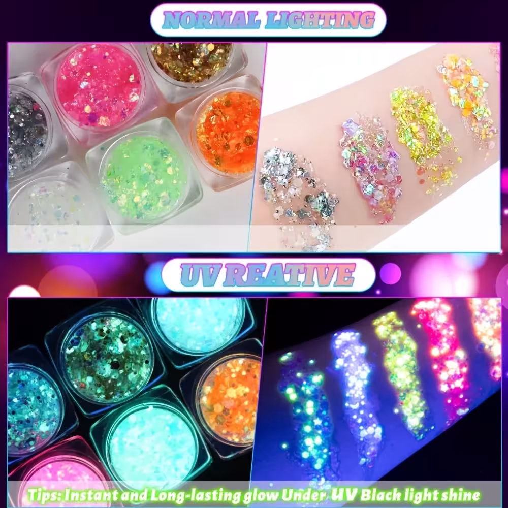 gel con brillantina que brilla en la oscuridad