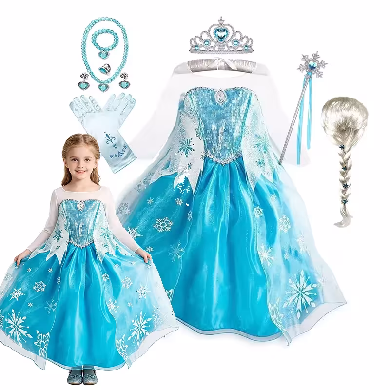 Disfraz de princesa de hielo para niñas con capa, vestido de Halloween para carnaval