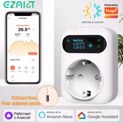 Tuya WIFI Digital Thermostat Socket 16A Outlet Plug Remote Temperature Controller Timer Switch Cooling Heating 3M NTC Sensor 1