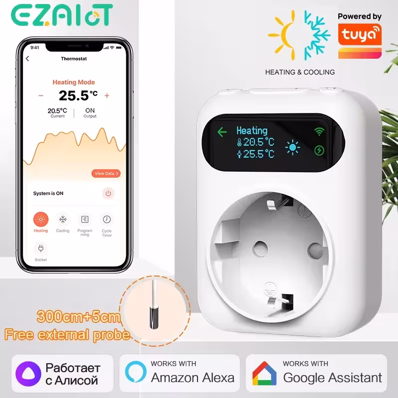 Prise intelligent WiFi avec thermostat 16A, régulateur de température numérique avec minuterie